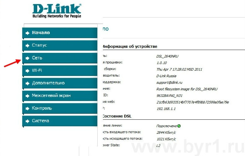 Сеть D-Link dsl 2640U/NRU/C4